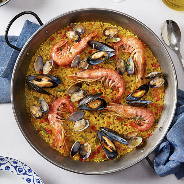 Kit paella sur roues - poêle acier avec couvercle inox 12 parts