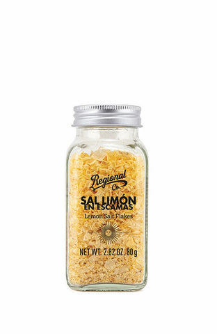 Regional Co. Lemon Sea Salt Flakes. Glass jar