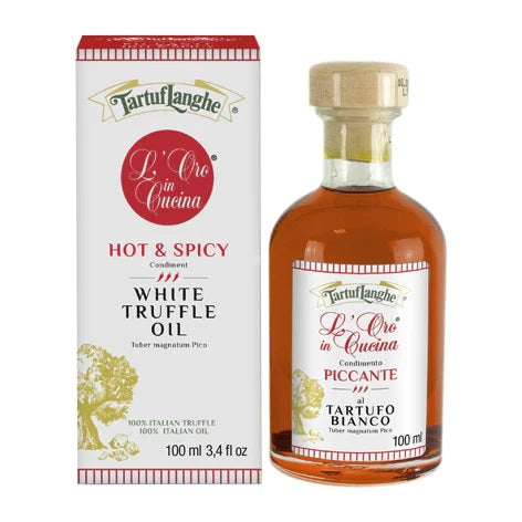 Tartuflanghe Hot & Spicy Oro in Cucina Extra Virgin Olive Oil with White Truffle slices (Tuber magnatum Pico) 100 ml
