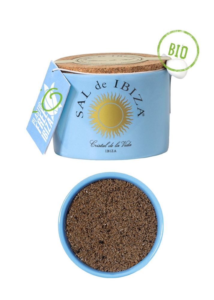 Sal de Fleur de Sel with Organic Black Garlic in Ceramic Jar Mar